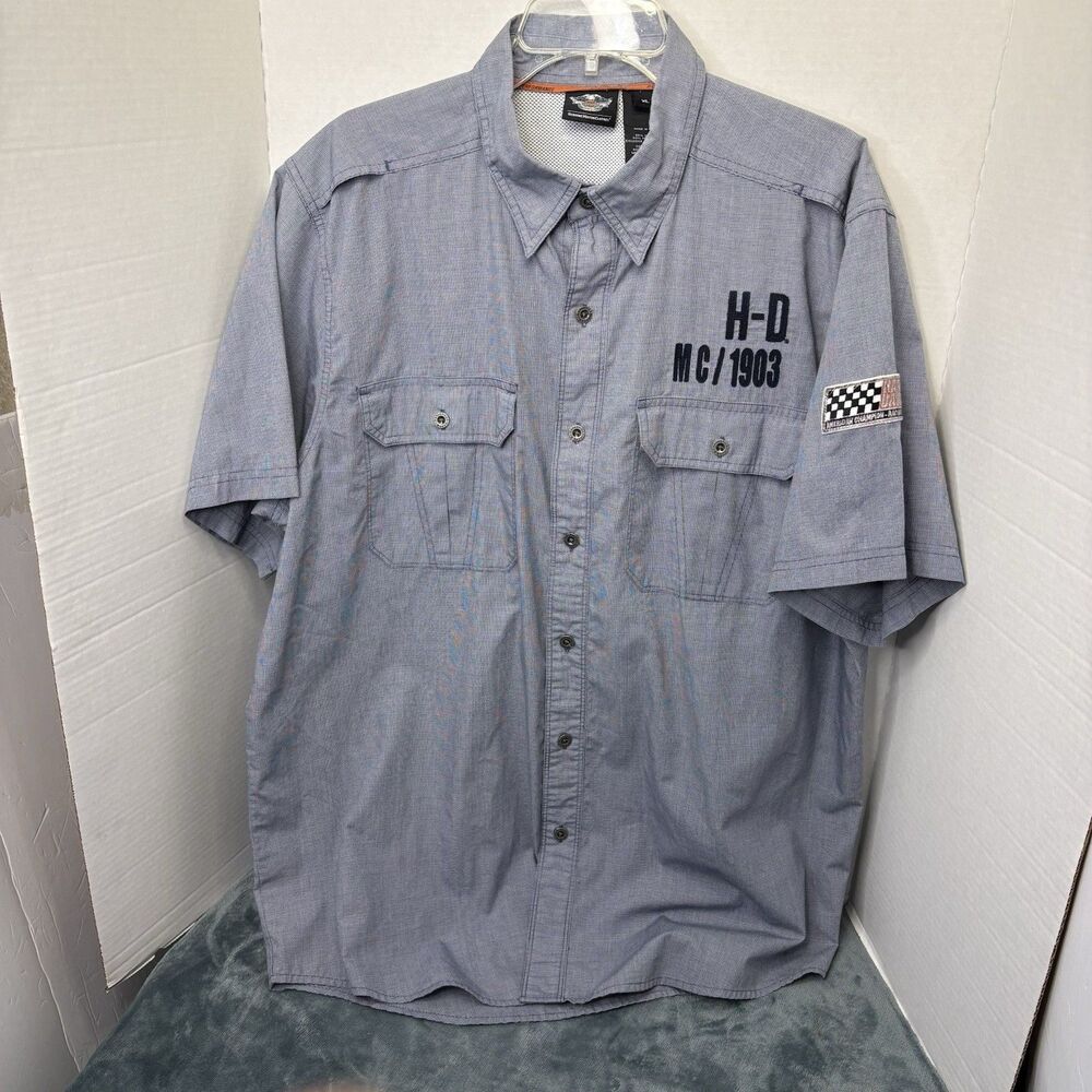Vintage Harley Davidson HD Mens XL Button Down Short Sleeve Embroidered  Vented